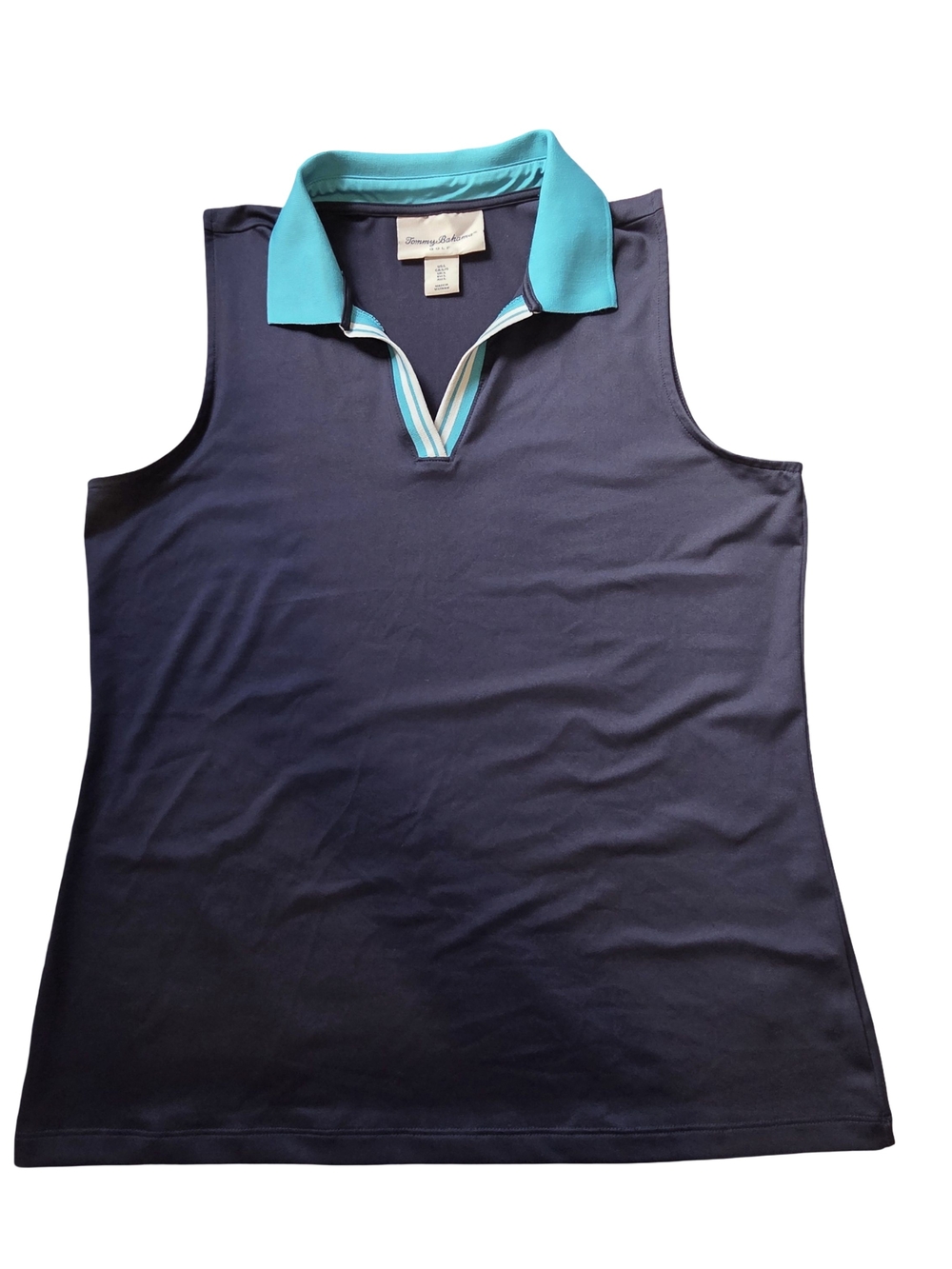 Tommy Bahama Sleeveless Polo Top - Navy with Aqua Collar